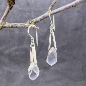 quartz earrings - V bail - Argentium silver
