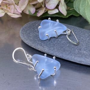 beach glass earrings - wire wrap - powder blue - Argentium silver