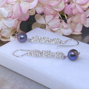 byzantine earring - pearl drop - Argentium silver