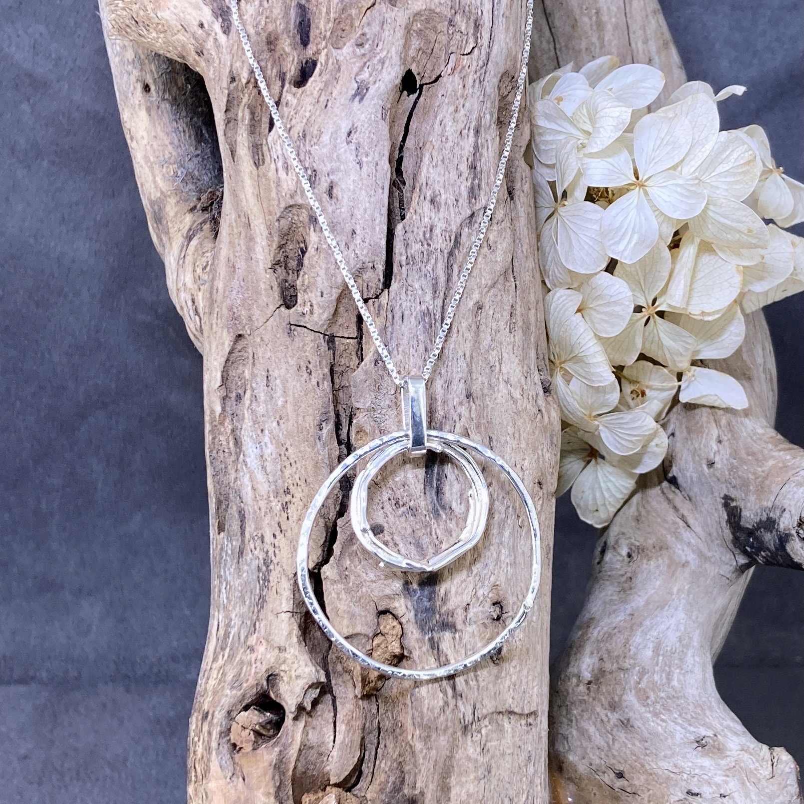 freeform circle pendant – double hollow boulder - Argentium silver - Image 3