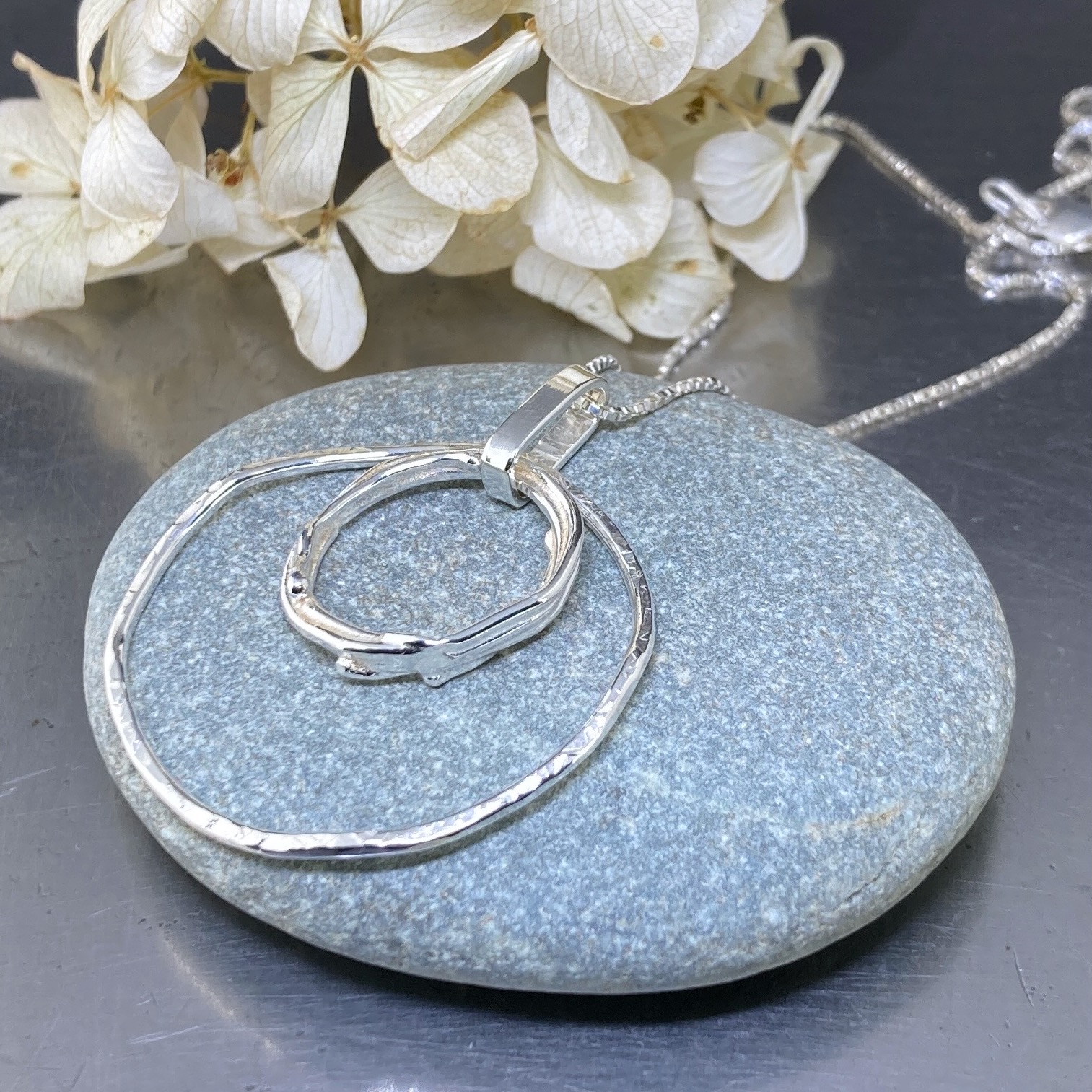 freeform circle pendant – double hollow boulder - Argentium silver - Image 2