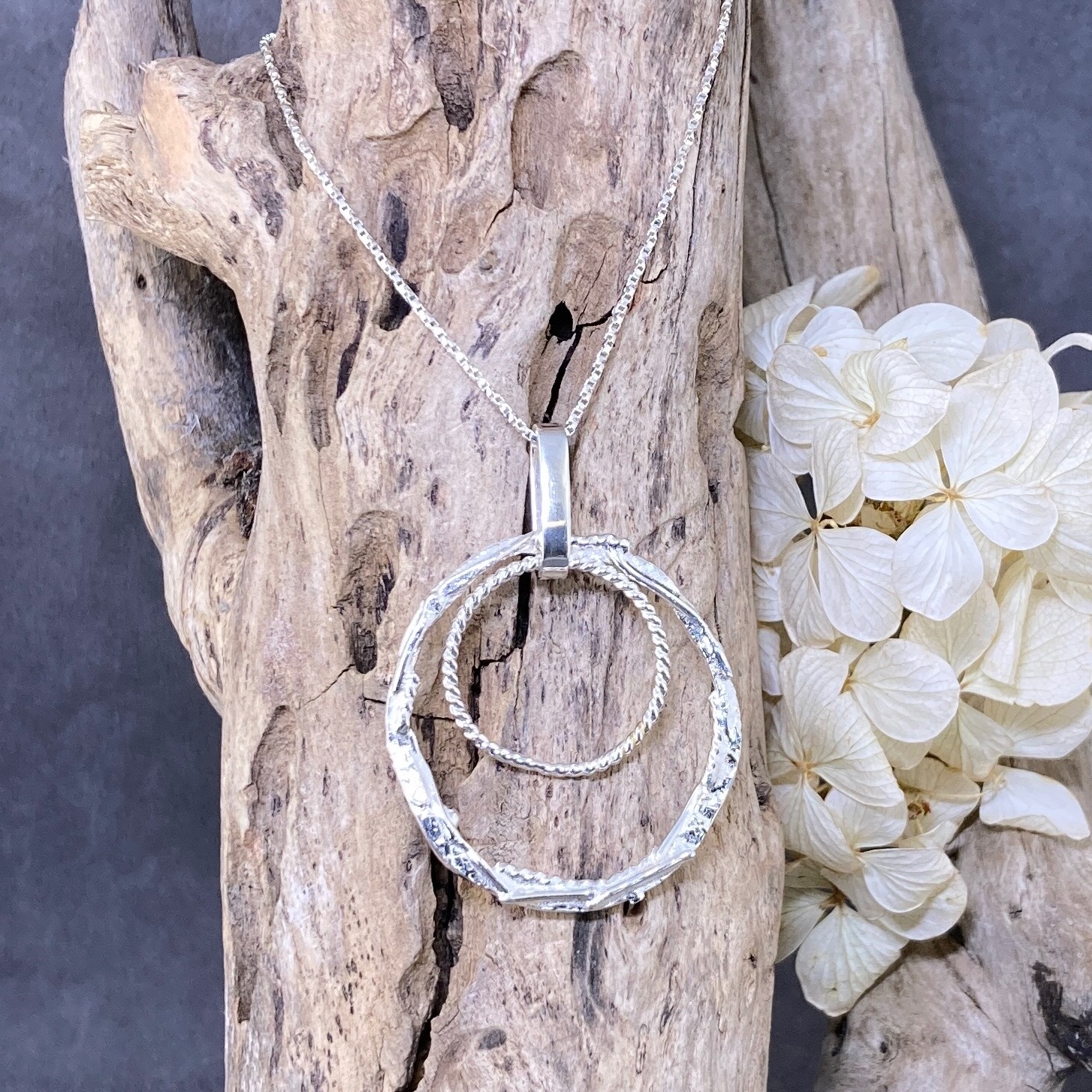 freeform circle pendant – double hollow boulder - Argentium silver - Image 2