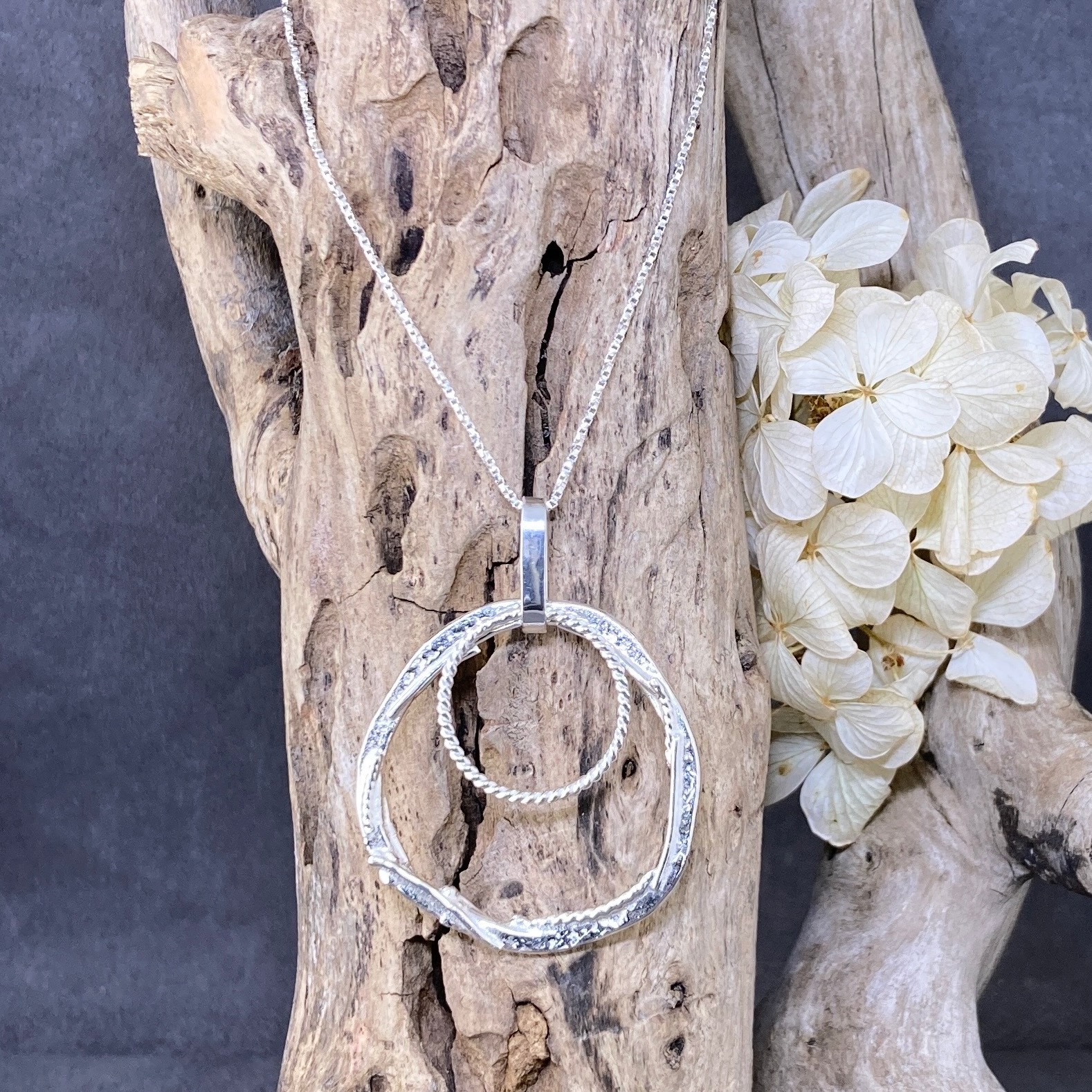 freeform circle pendant – double hollow boulder - Argentium silver - Image 3