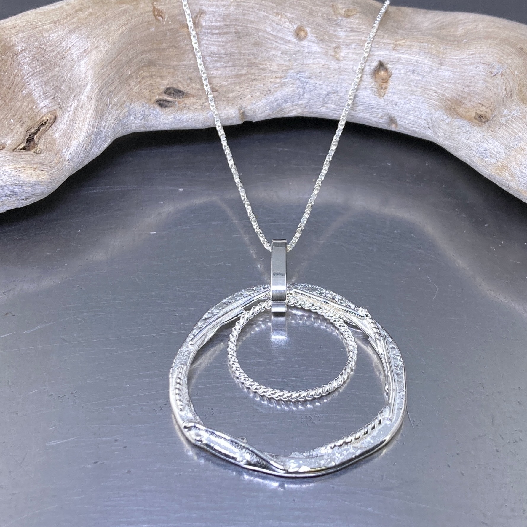 freeform circle pendant – double hollow boulder - Argentium silver - Image 2