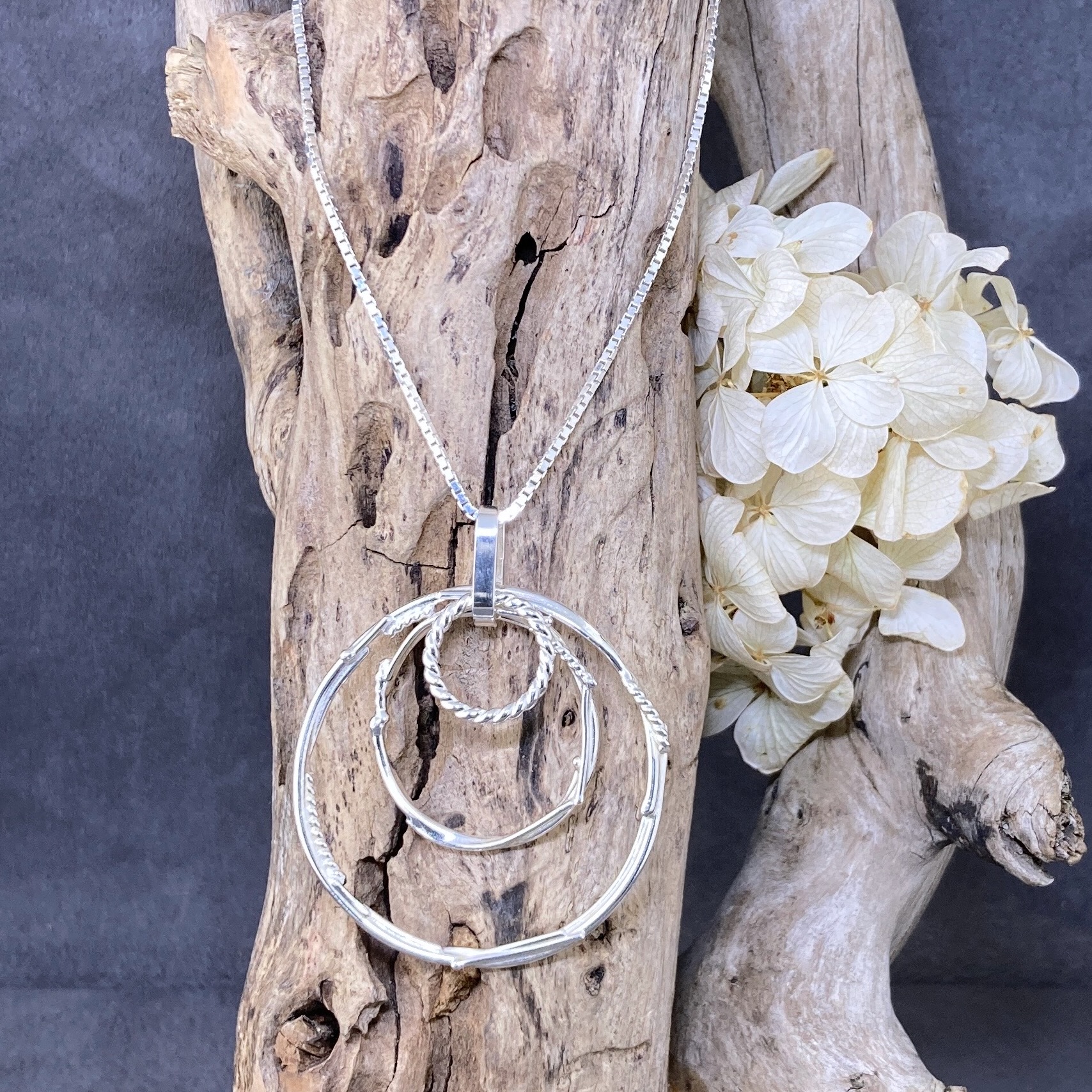 freeform circle pendant – triple hollow boulder - Argentium silver - Image 2