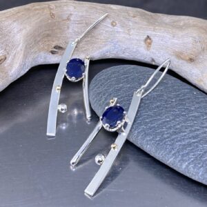 sapphire earrings - geometric bars - Argentium silver - 4 carat