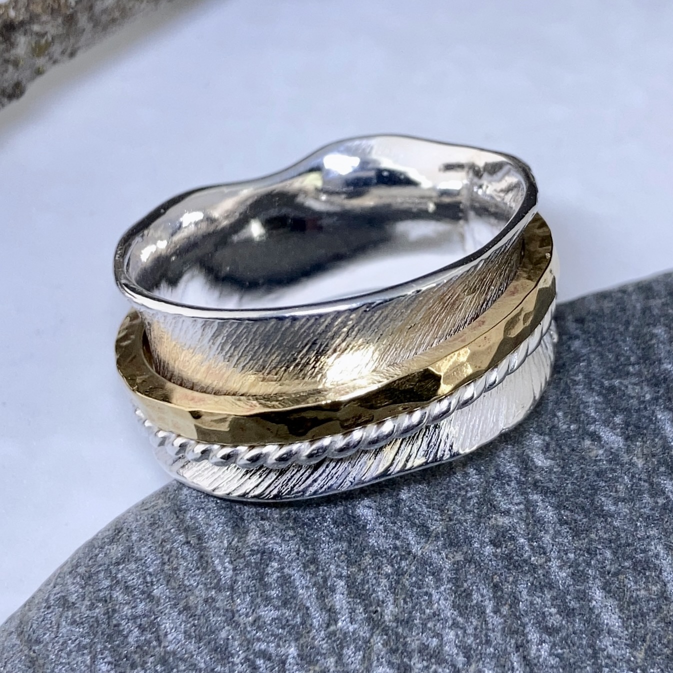 spinner ring - Argentium silver and brass - size 9.75 - Image 3