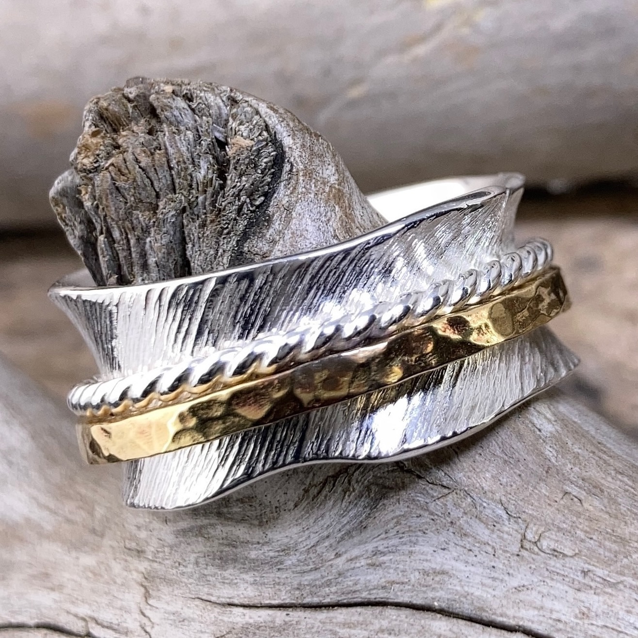 spinner ring - Argentium silver and brass - size 9.75 - Image 2