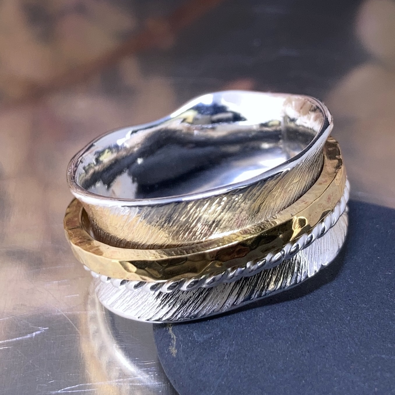 spinner ring - Argentium silver and brass - size 9.75 - Image 4