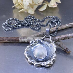 pearl pendant - Argentium silver wax seal - antique