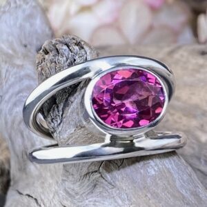 Pink Topaz Ring – Size 9 – Argentium Silver Round Double-Band – 4.5 Carat