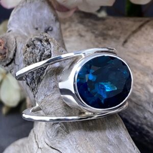 London Blue Topaz Ring – Size 10.5 – Argentium Round Double-Band – 10.5 Carat