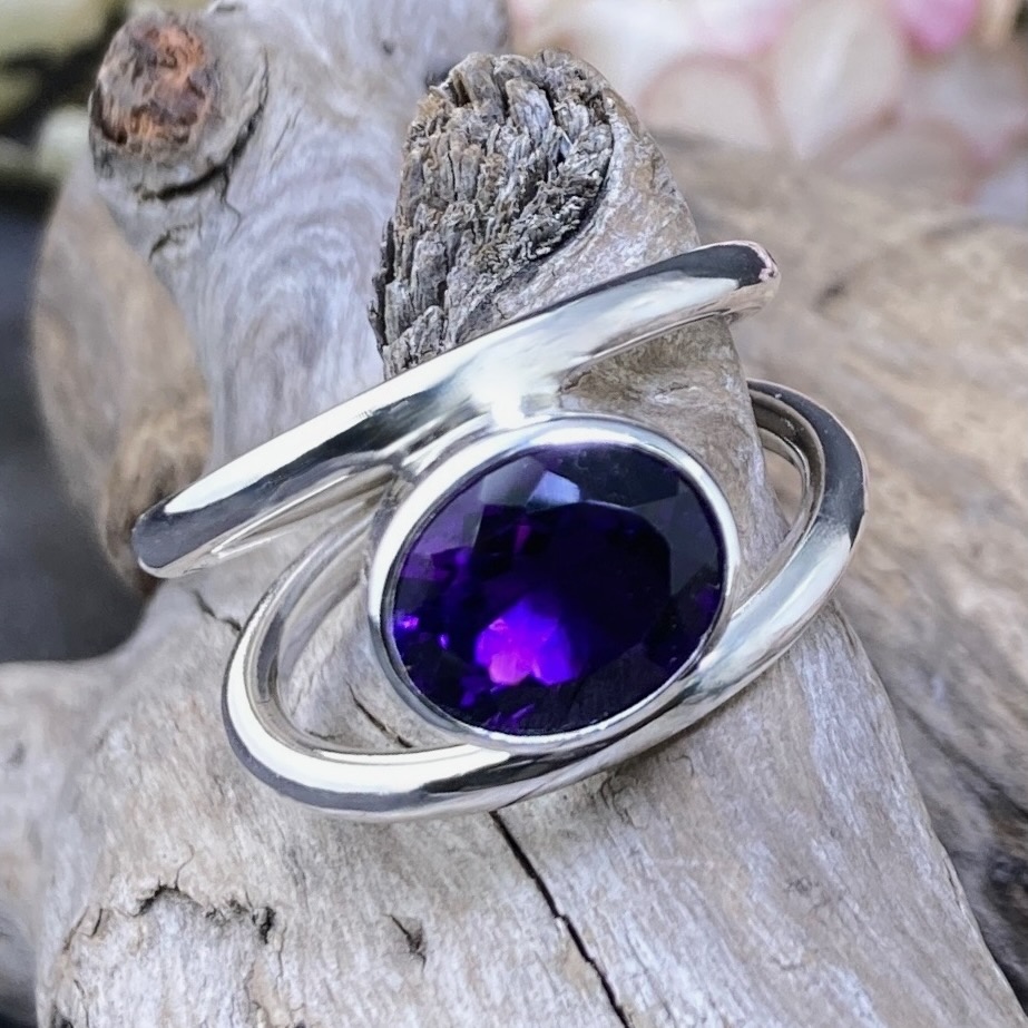 Amethyst Ring – Size 11.25 – Argentium Silver Round Double-Band – 4.5 Carat - Image 5