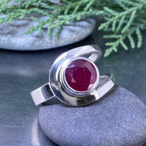 Ruby Ring – Size 10.75 – Argentium Silver Buttonhole Band – 3.5 Carat