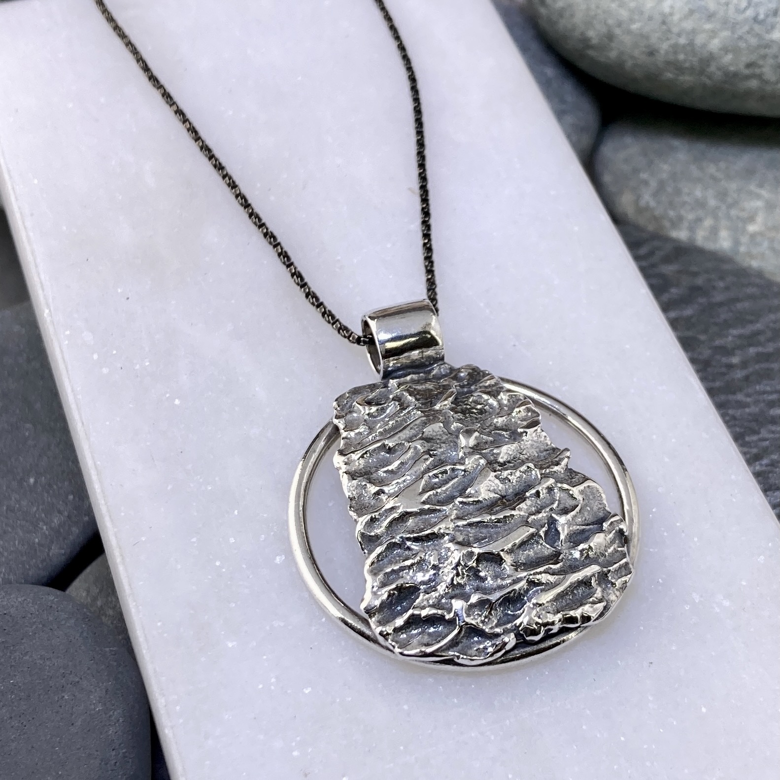 lunar and sun pendant - Argentium silver - antique - Image 2