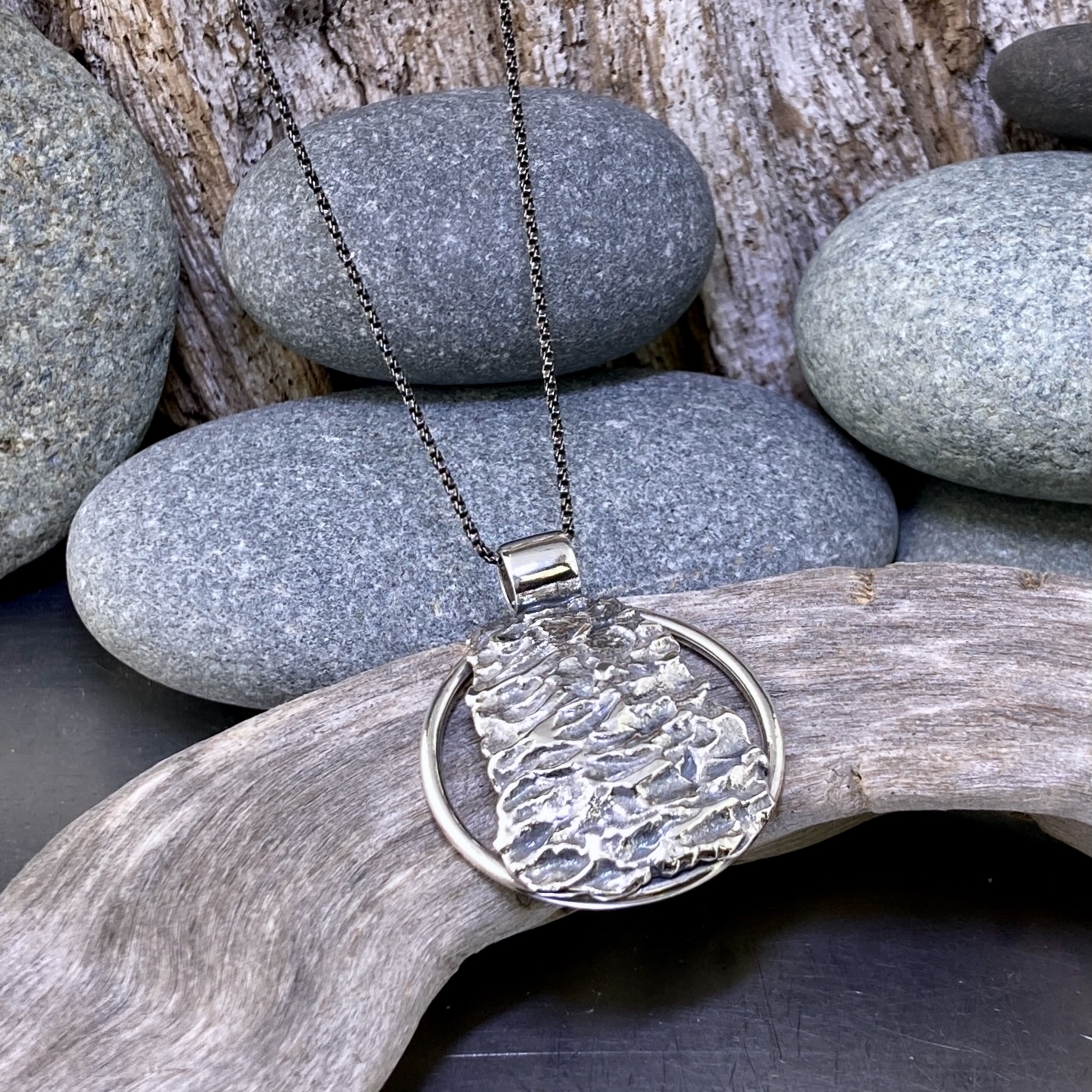 lunar and sun pendant - Argentium silver - antique - Image 4
