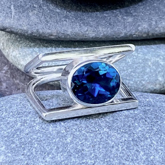 London Blue Topaz Ring – Size 8.25 – Argentium Silver Double-D – 4.5 Carat - Image 4