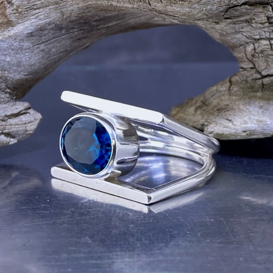 London Blue Topaz Ring – Size 8.25 – Argentium Silver Double-D – 4.5 Carat - Image 3