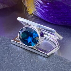 London Blue Topaz Ring – Size 8.25 – Argentium Silver Double-D – 4.5 Carat