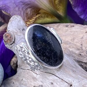 Tourmilated Quartz Ring – Size 9.5 – Argentium Silver Lunar Band – 22.5 Carat