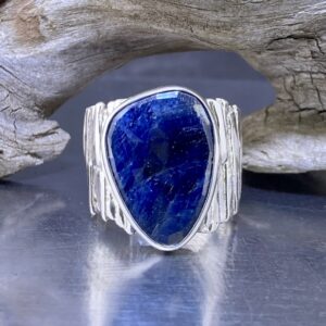 Sapphire Ring – Size 10 – Argentium Silver Bark Band – Cabochon