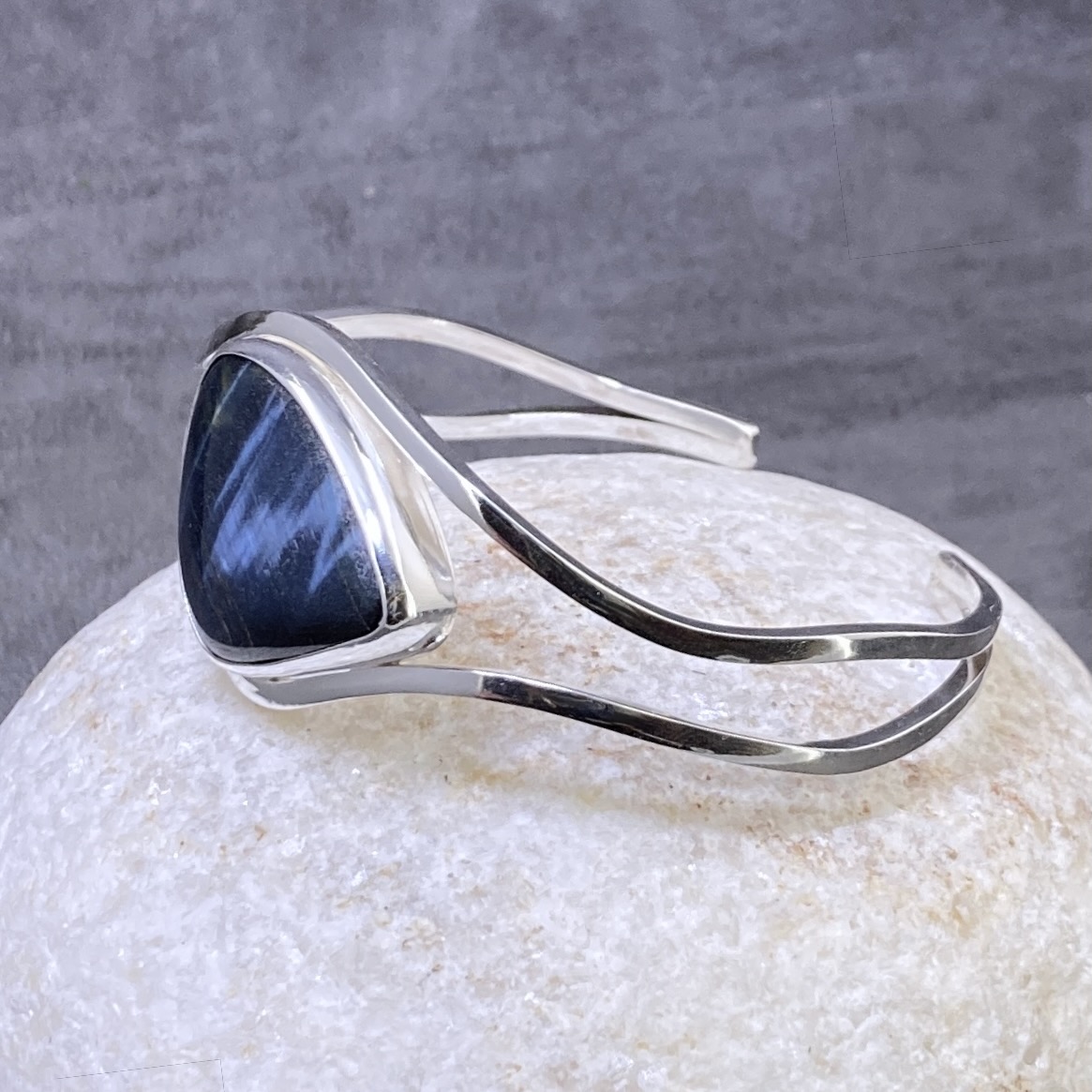 Hawk’s Eye Argentium Silver Cuff Bracelet – Large