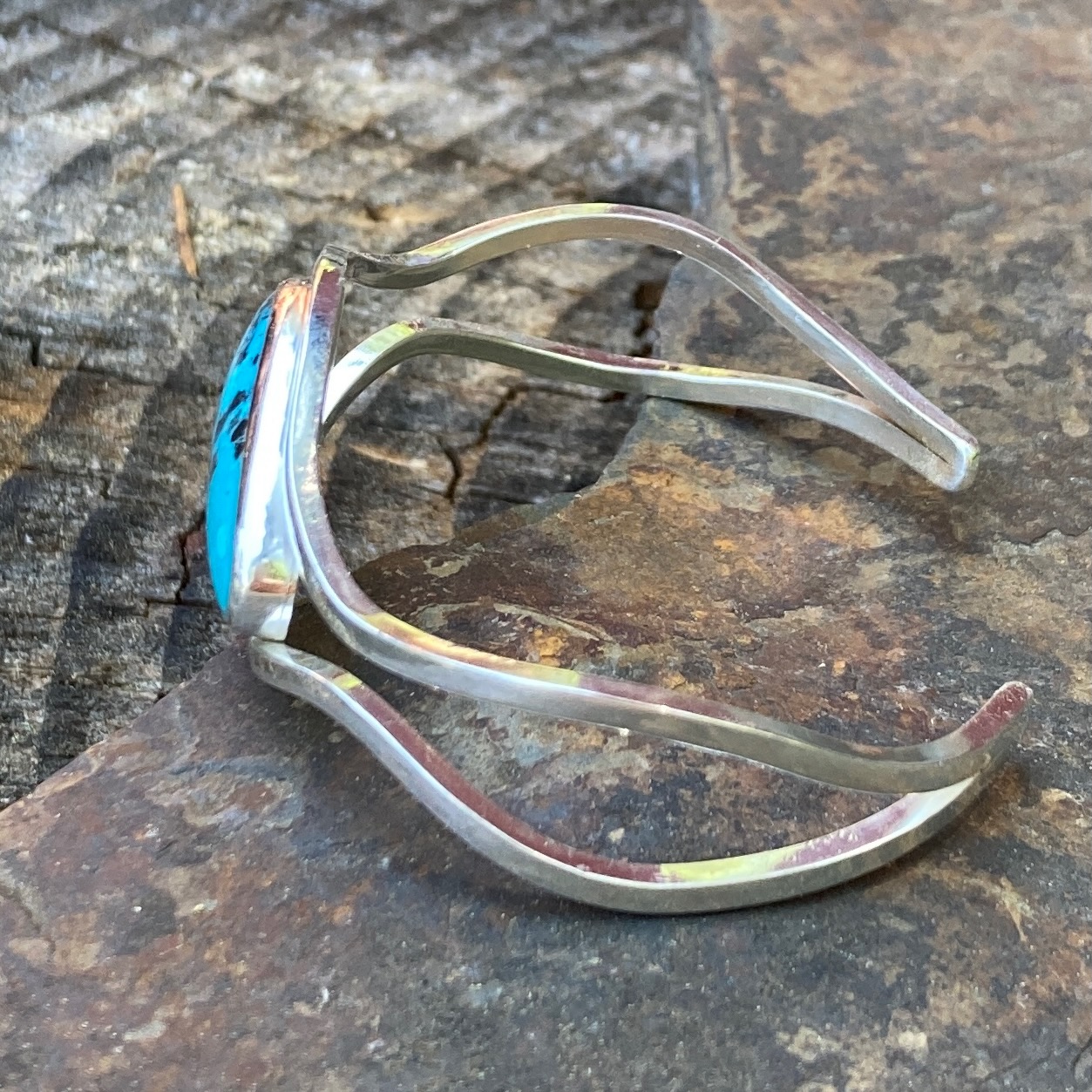 Turquoise Argentium Silver Cuff Bracelet – Small - Polished - Image 4