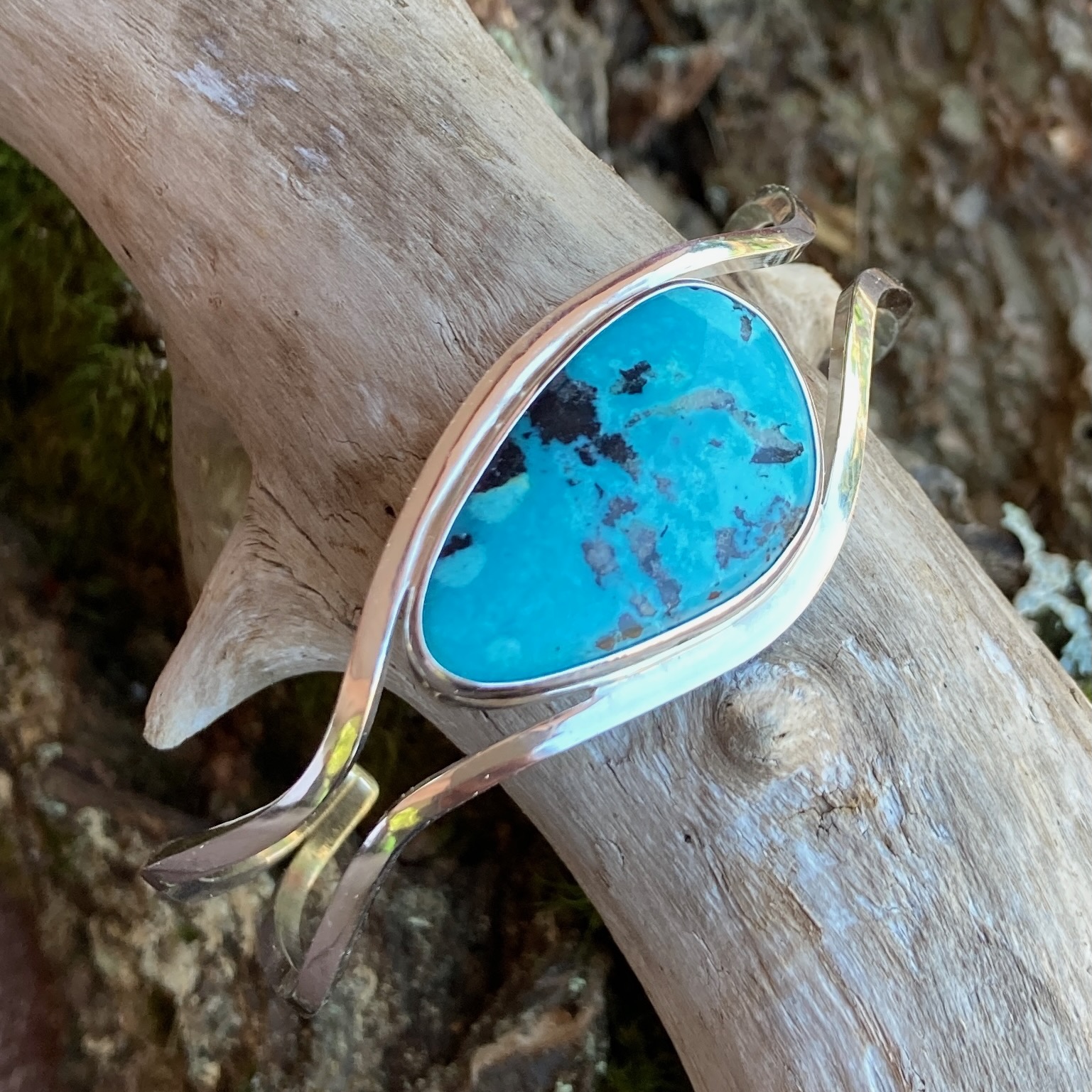 Turquoise Argentium Silver Cuff Bracelet – Small - Polished - Image 5