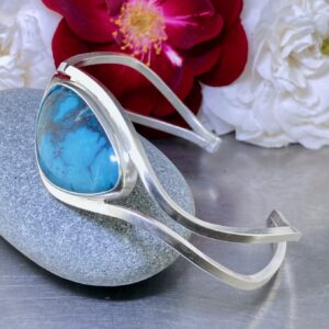 Turquoise Argentium Silver Cuff Bracelet – Medium - Polished