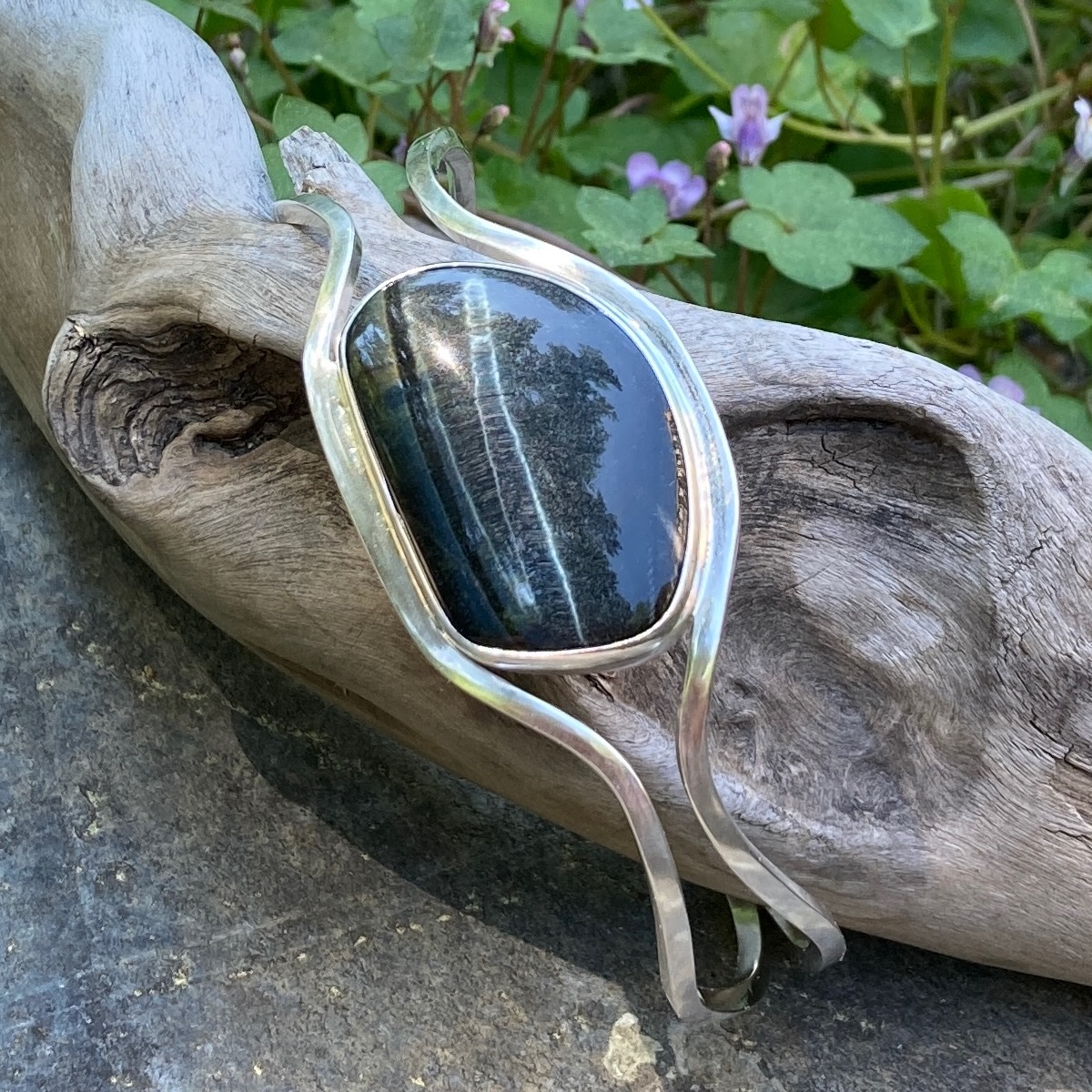 Hawk’s Eye Argentium Silver Cuff Bracelet – XLarge