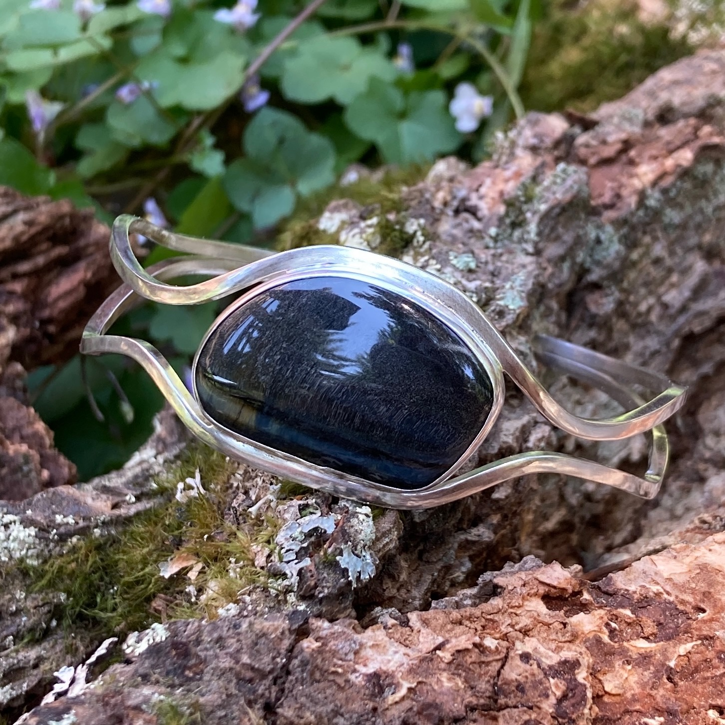 Hawk’s Eye Argentium Silver Cuff Bracelet – XLarge - Image 5