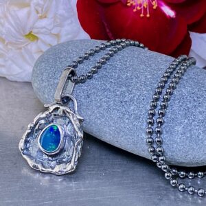 opal pendant – Argentium silver wax seal – antique