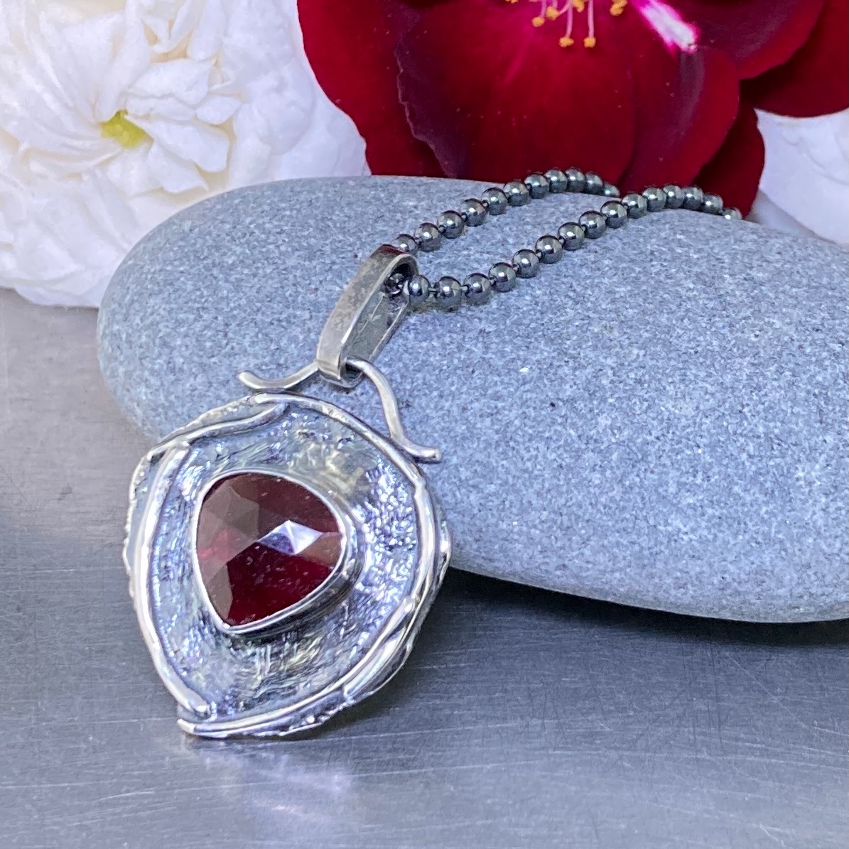 tourmaline pendant – Argentium silver wax seal – antique