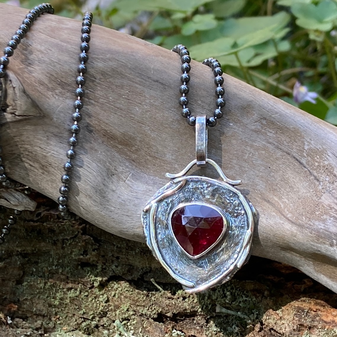 tourmaline pendant – Argentium silver wax seal – antique - Image 2