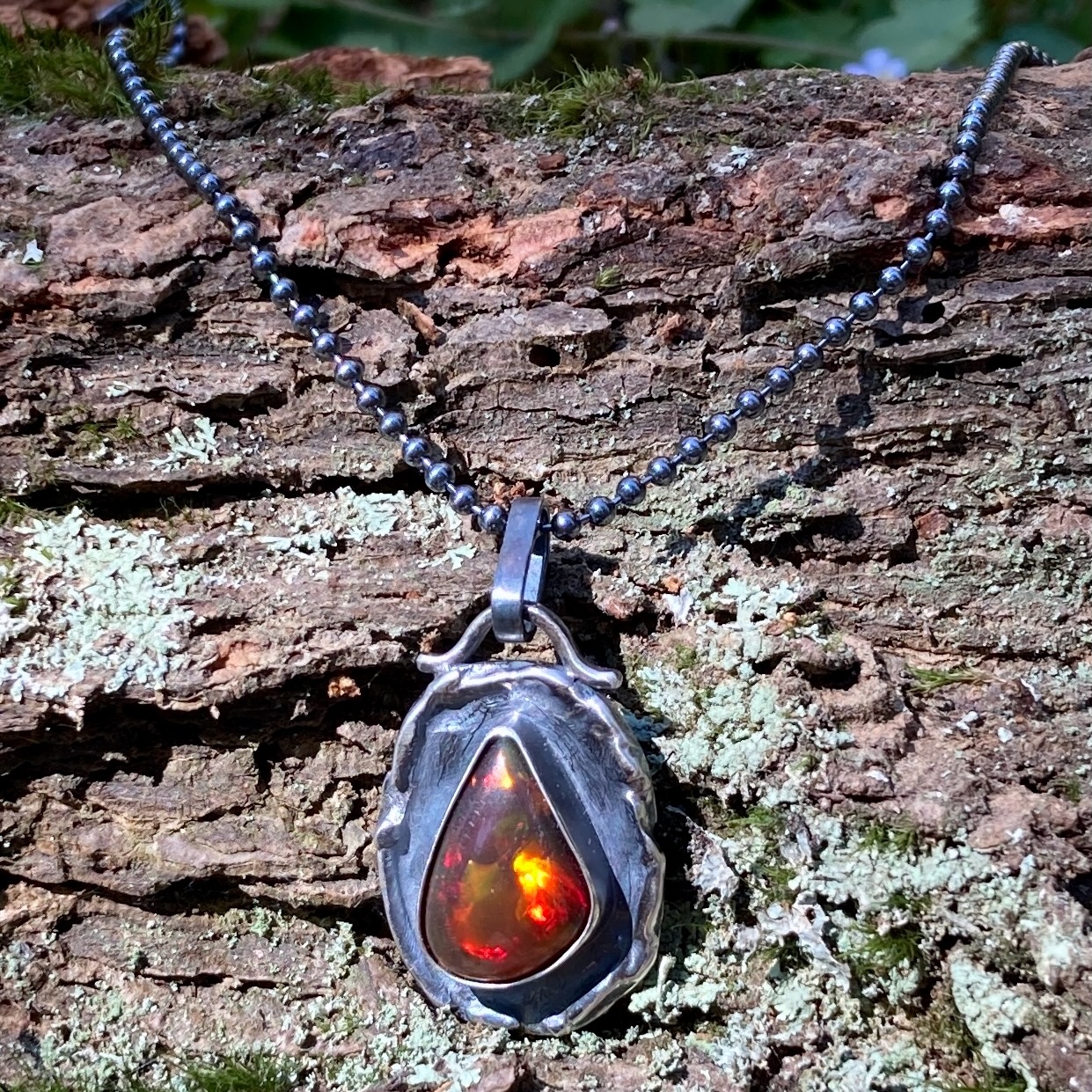 black opal pendant – Argentium silver wax seal – antique - Image 3