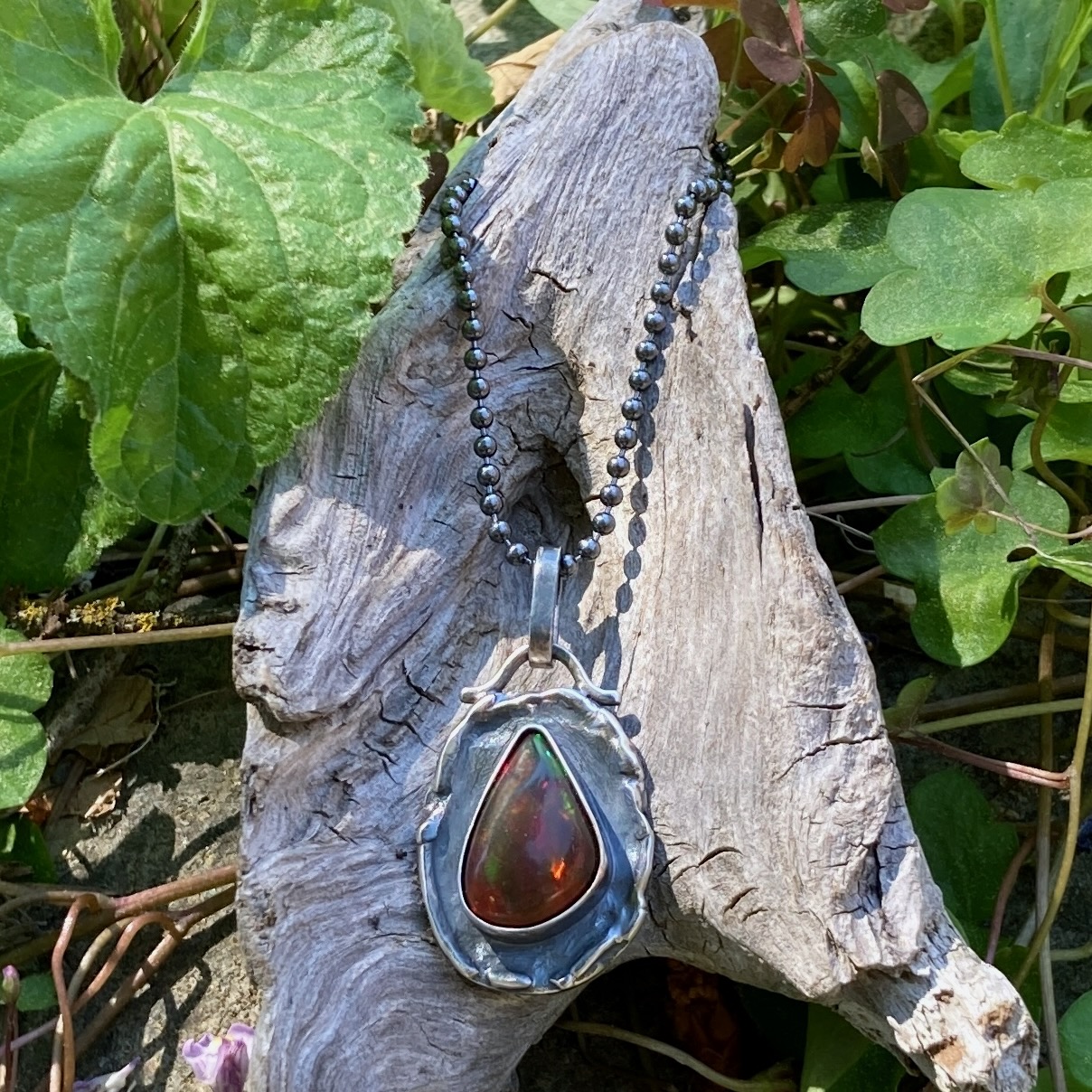 black opal pendant – Argentium silver wax seal – antique - Image 4