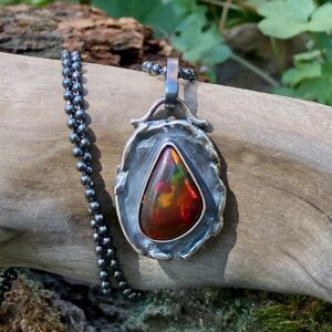 black opal pendant – Argentium silver wax seal – antique