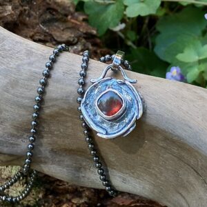 ammonite pendant – Argentium silver wax seal – antique