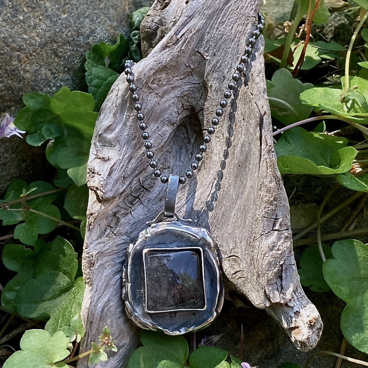 tourmilated quartz pendant - Argentium silver wax seal - antique - Image 3