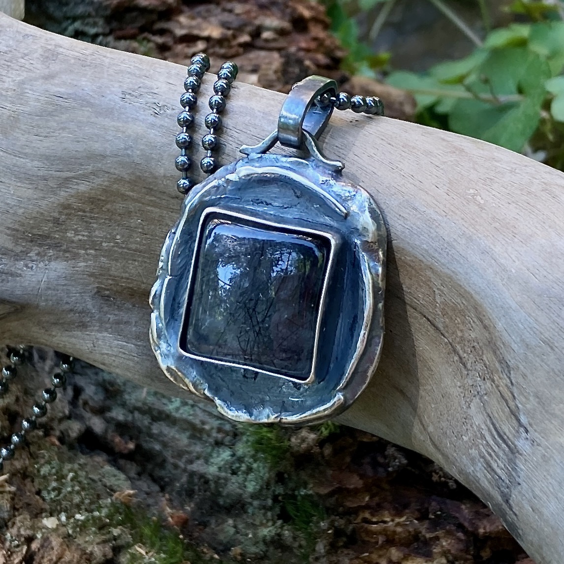tourmilated quartz pendant - Argentium silver wax seal - antique - Image 4