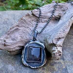 tourmilated quartz pendant - Argentium silver wax seal - antique