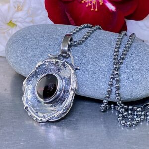 garnet pendant - Argentium silver wax seal - antique