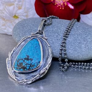 turquoise pendant - Argentium silver wax seal - antique