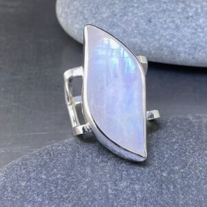 Moonstone Ring – Size 7.5 – Argentium Silver Square Double Band – 23 Carat