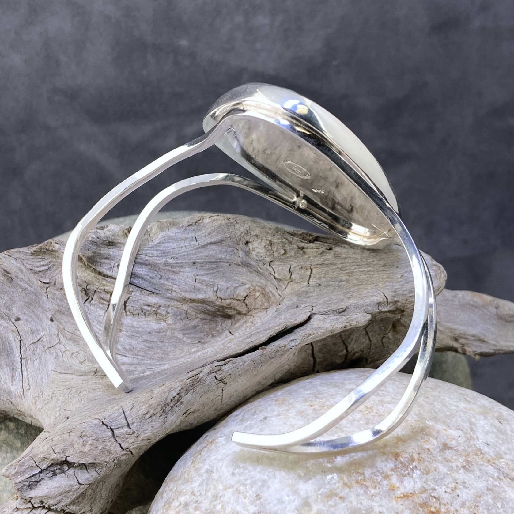 Turquoise Argentium Silver Cuff Bracelet – Large - Polished - Image 2