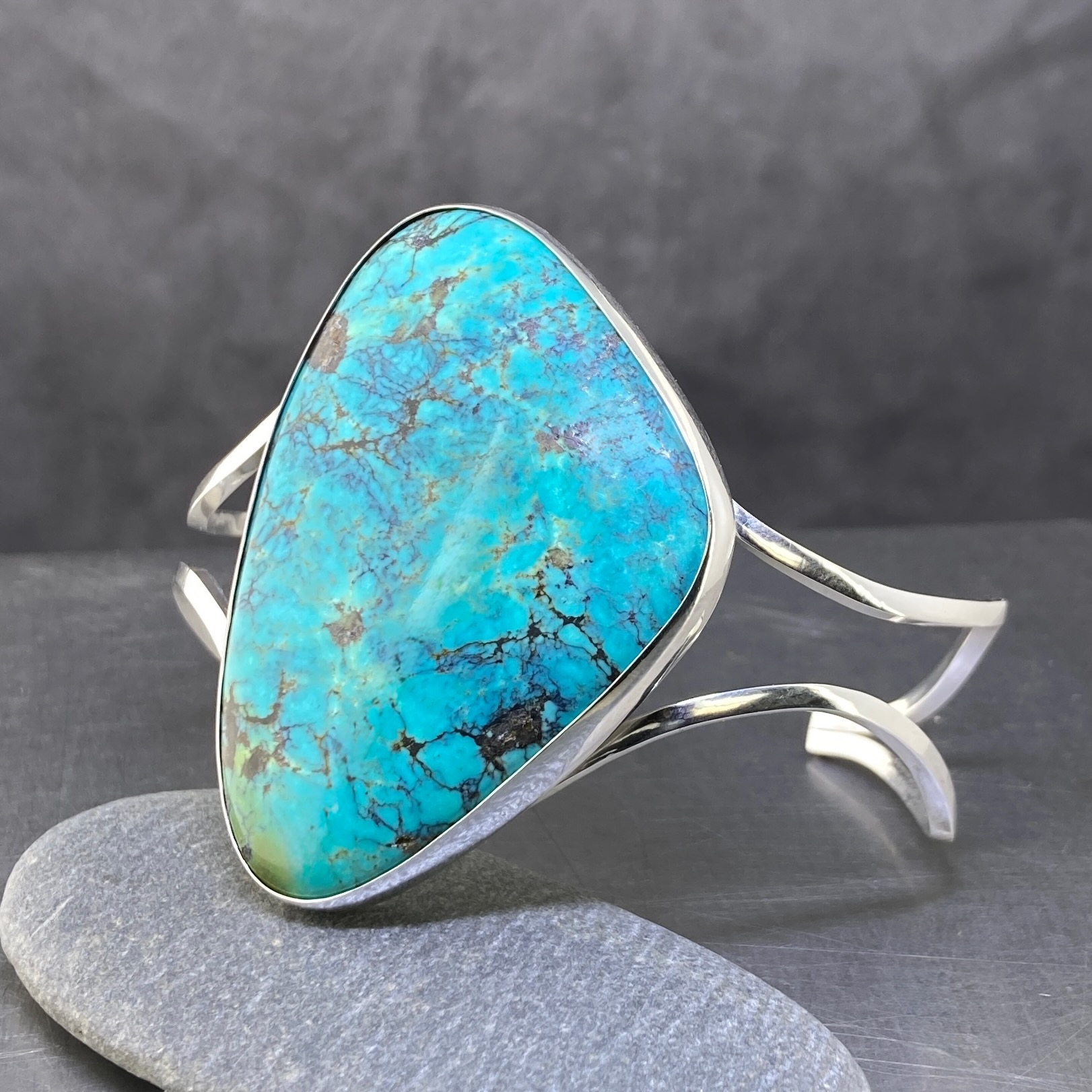 Turquoise Argentium Silver Cuff Bracelet – Large - Polished