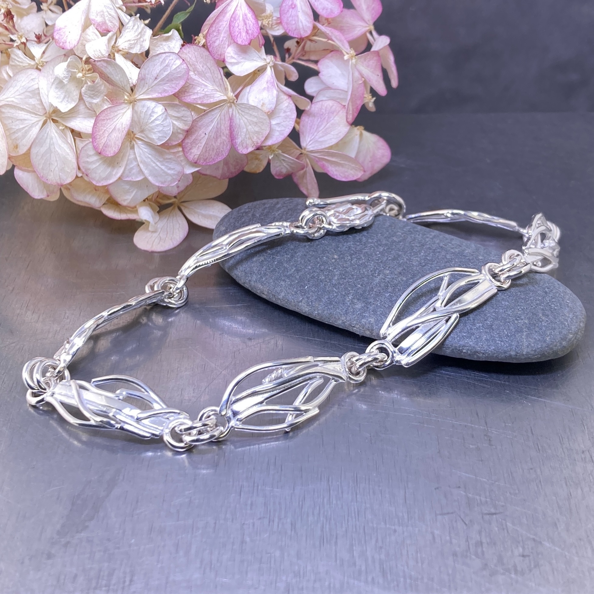 Argentium Silver Twigs Panel Bracelet – 9.5″