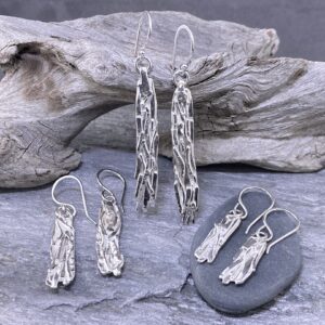 Bark earrings – Argentium silver - long design