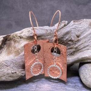 Copper & Argentium Silver Rectangle Earrings – Hand Etched Design