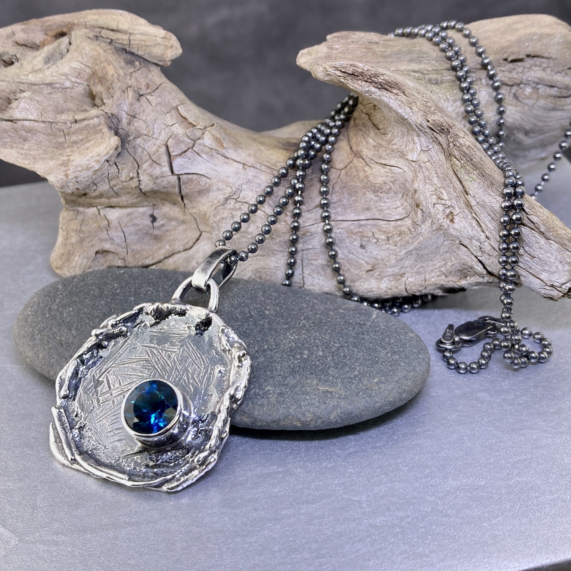 London Blue Topaz Pendant – Argentium Silver Wax Seal – 2.5 carat - Image 4